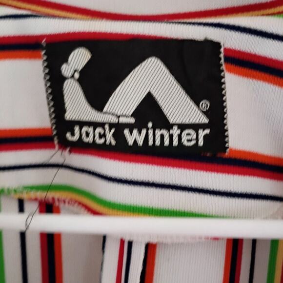 Vntg 1970s Jack Winter Mod Stripe Double Knit Blazer Gold Crest Buttons Women M - Picture 4 of 8